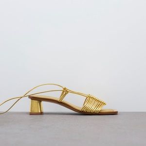 Lace Up Low Heel Sandals Gold NWT